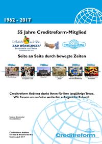 Urkunde für 55 Jahre Mitglied von Bad Hönninger bei Creditreform.